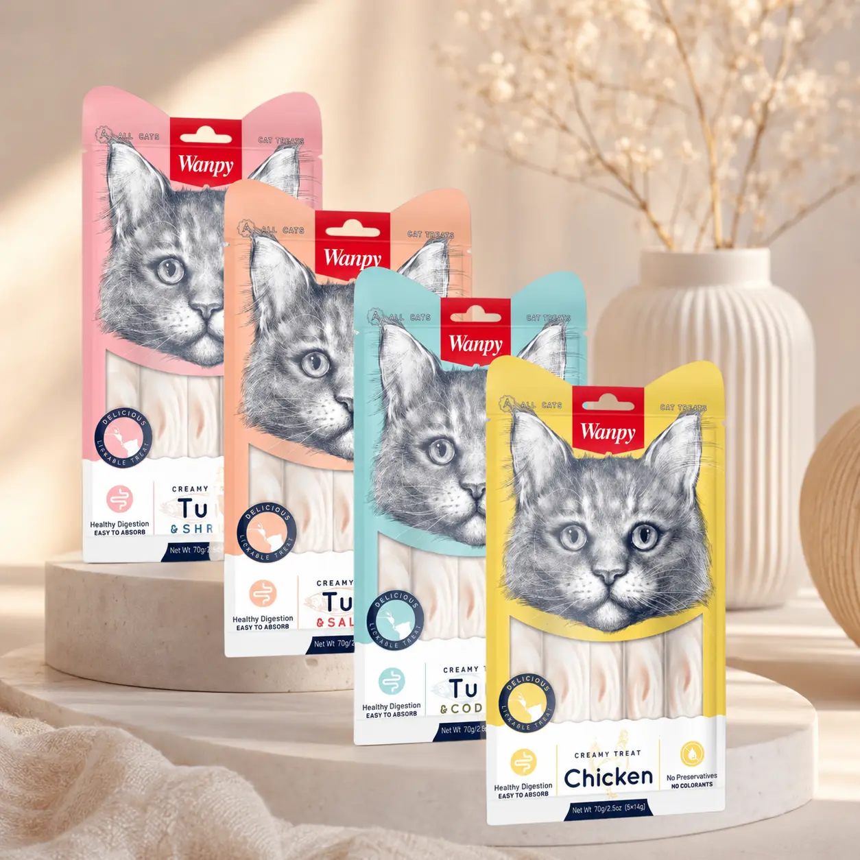 Wanpy Creamy Cat Treats 70g 5 x 14g Tubes