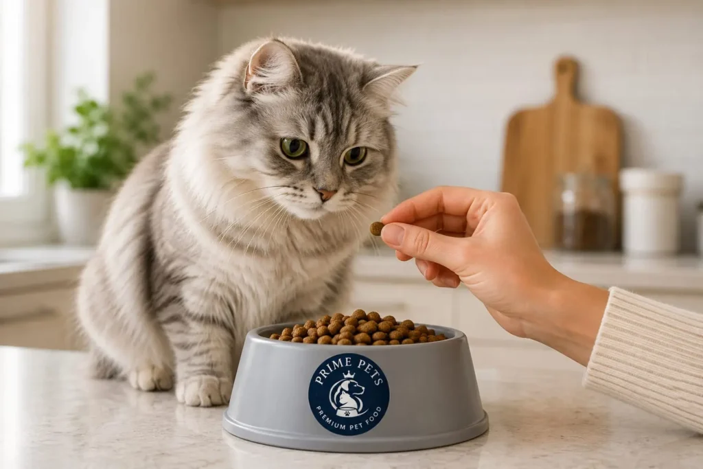 Cat eating premium cat food from Prime Pets in Pakistan