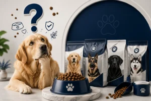 Best dog food in Pakistan with a golden retriever comparing premium dry dog food options