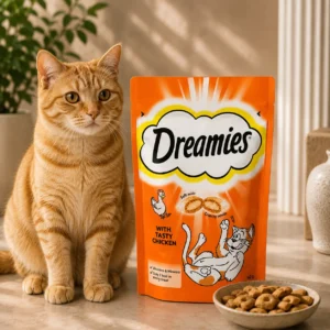 Dreamies Chicken Cat Treats crunchy snacks with a soft chicken-flavoured centre