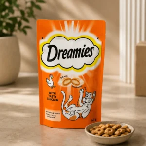 Dreamies Chicken Cat Treats crunchy snacks with a soft chicken-flavoured centre