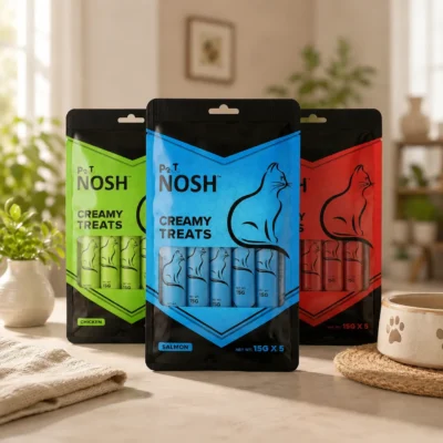 Pet Nosh Creamy Treats for Cats in convenient lickable snack sachets